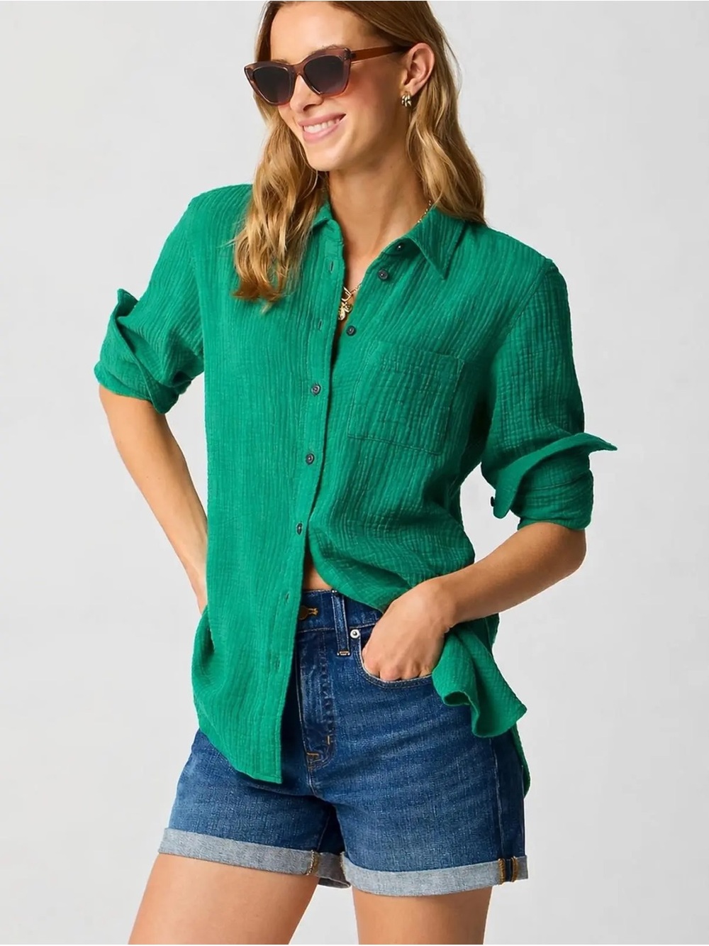 J. Crew Vibrant Green Garçon Gauze Button-Down Shirt